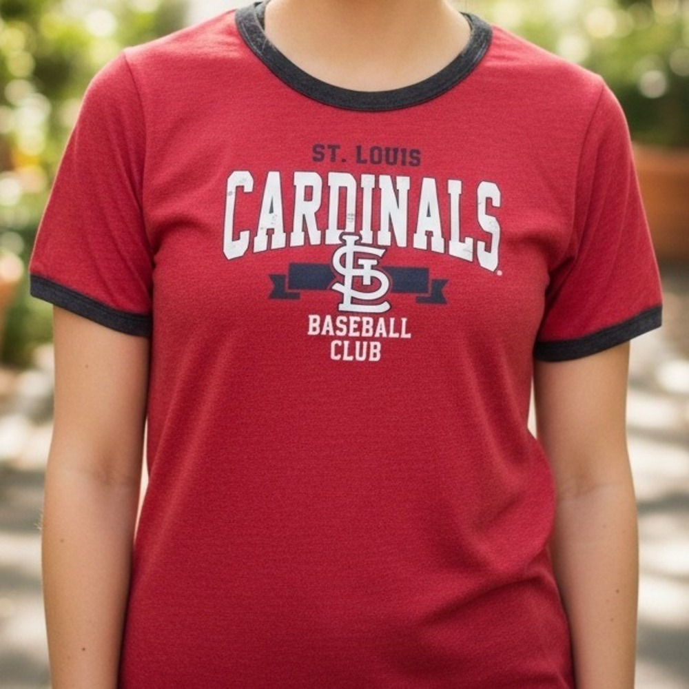 St. Louis Cardinals Womens‎ T-Shirt Red Navy Graphic Baseball Size S